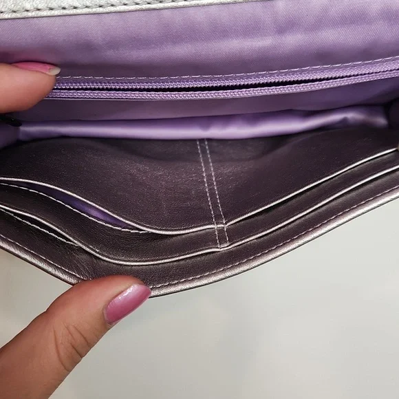 Coach Silver C Embroidered Crossbody with Chain Strap Gray Card Holder - Picture 8 of 12